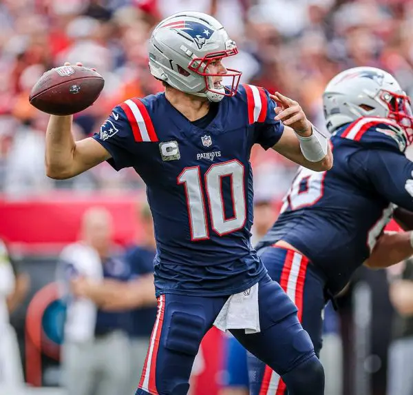 Drake Maye’s numbers dip, but he leads Pats to 7th straight win; M.J. Stewart hurt